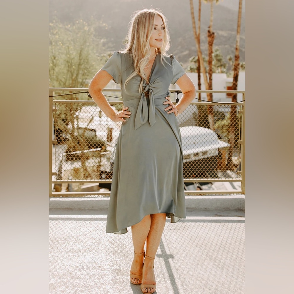 NWT Baltic Born XL Poppy Satin Midi Dress in Eucalyptus